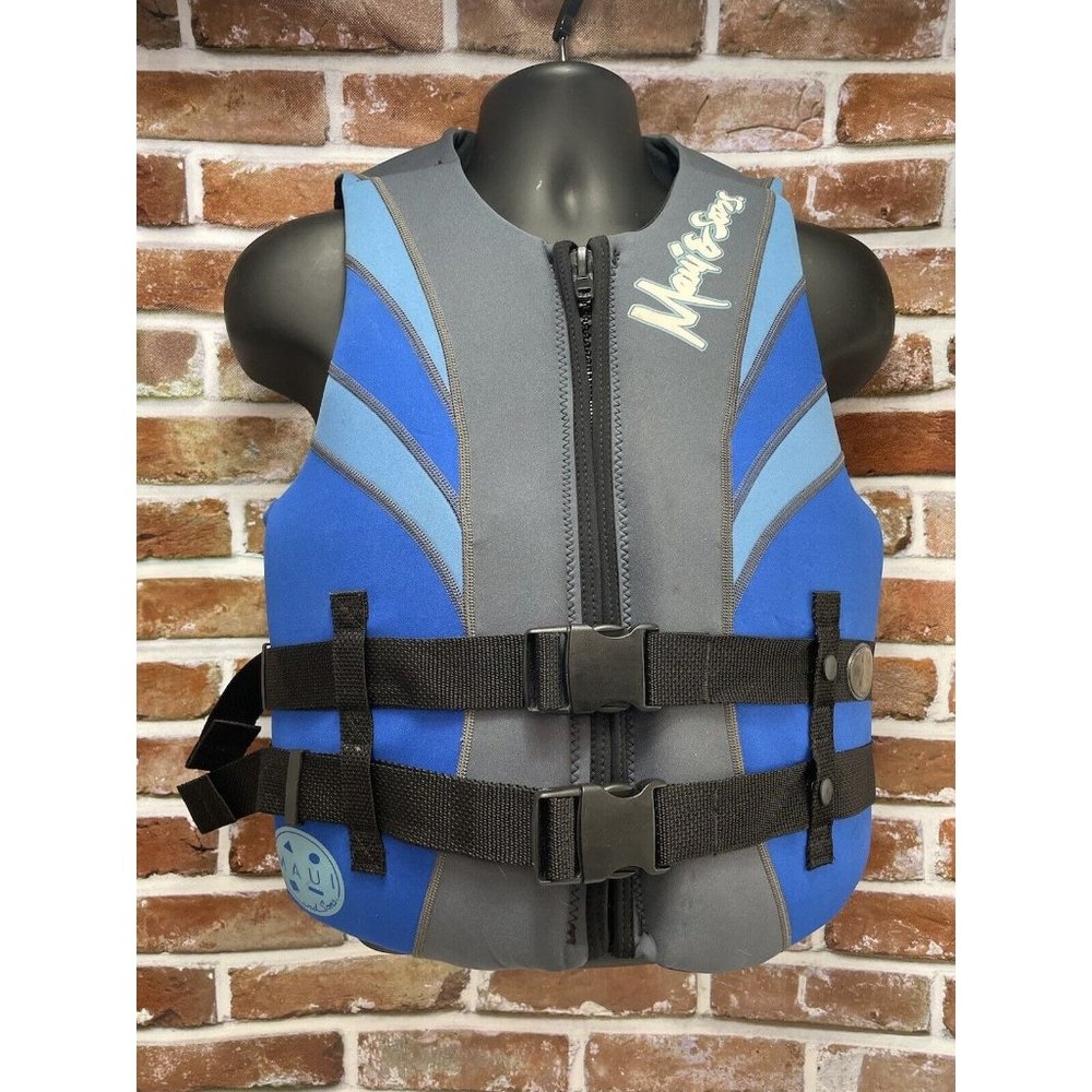 Maui & Sons Adult Medium Life Jacket Vest Blue Grey Crest Graphic